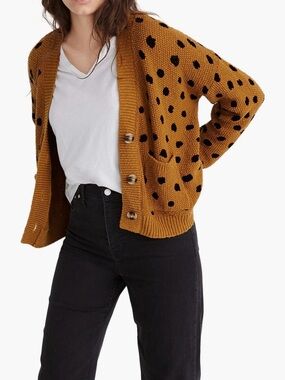 Madewell Mustard with Black Polka Dot Button-Front Cardigan